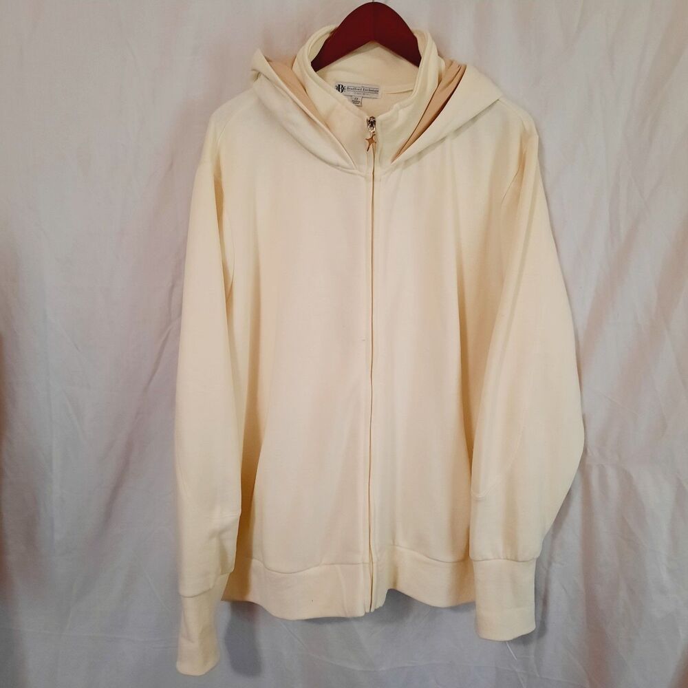Bradford Exchange Footprints In The Sand  Womens 2X Cream Zip-Up Hoodie NWOT